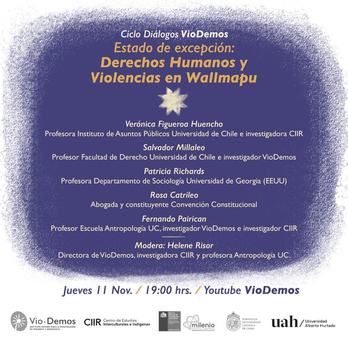 El Instituto Milenio para la Investigación en Violencia y Democracia invita al diálogo: “Estado de excepción: Derechos Humanos y Violencias en Wallmapu”