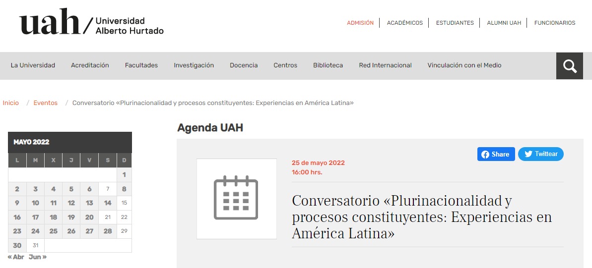 UAH invita a conversatorio «Plurinacionalidad y procesos constituyentes: Experiencias en América Latina»
