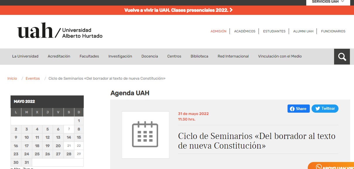 Ciclo de Seminarios «Del borrador al texto de nueva Constitución» en la Universidad Alberto Hurtado