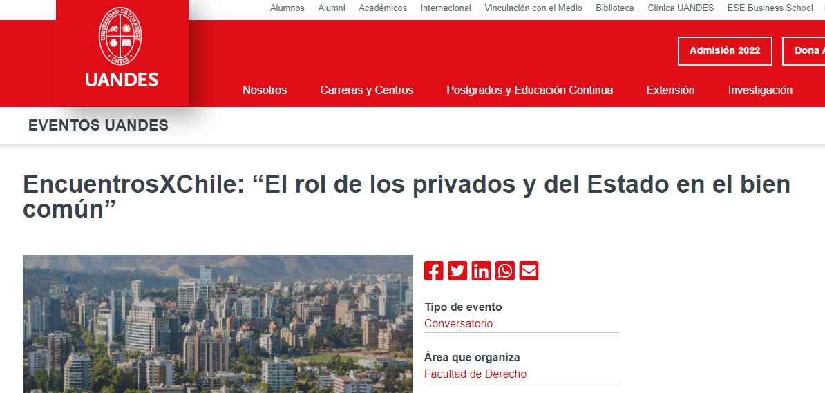 Universidad de los Andes invita a EncuentrosXChile: “El rol de los privados y del Estado en el bien común”
