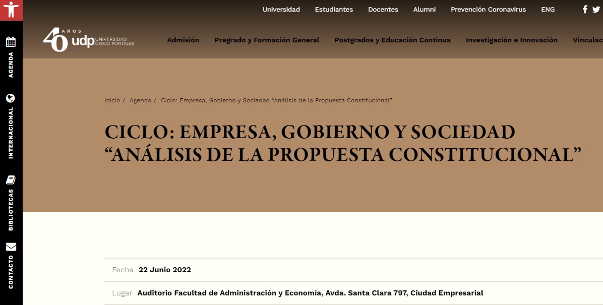 Universidad Diego Portales invita a “Ciclo: Empresa, Gobierno y Sociedad, Análisis de la Propuesta Constitucional”