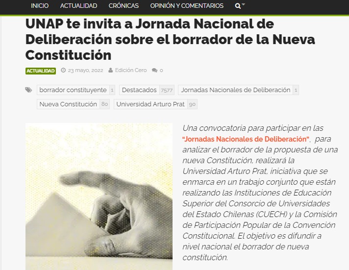 UNAP invita a Jornada Nacional de Deliberación sobre el borrador de la Nueva Constitución