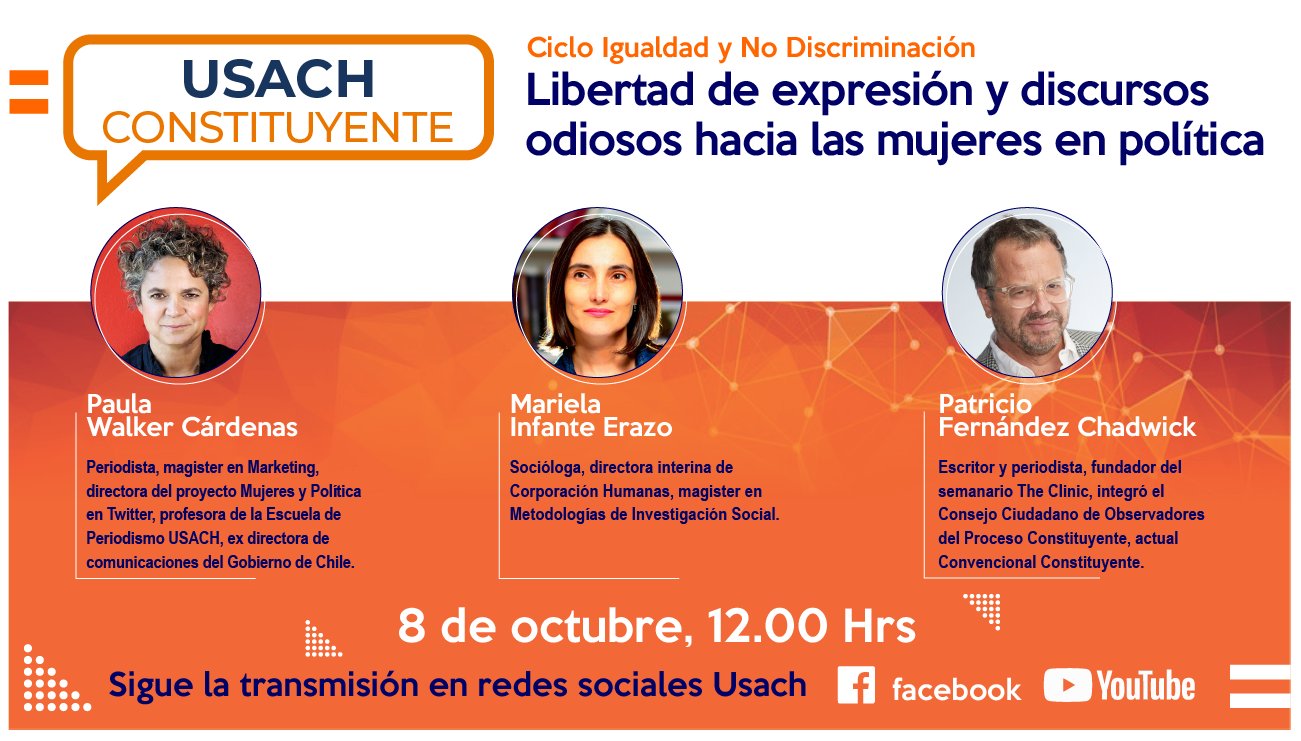 La Universidad de Santiago de Chile invita al conversatorio “Libertad de expresión y discursos odiosos hacia las mujeres en política”
