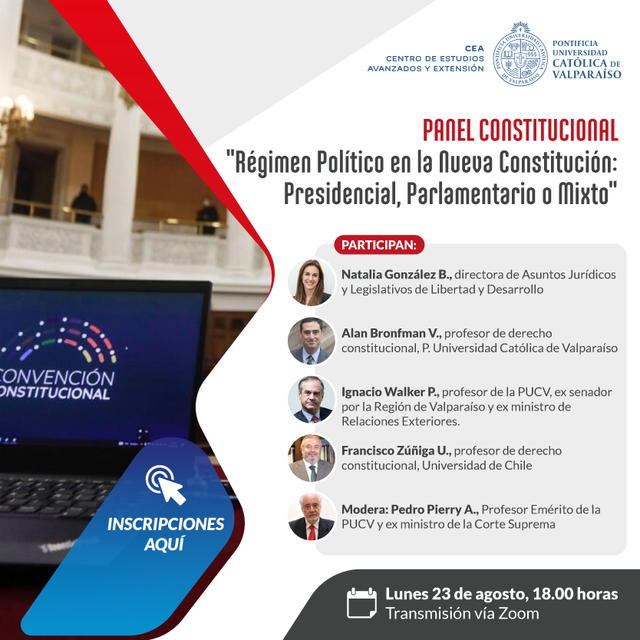 Universidad Católica de Valparaíso invita al panel “Régimen Político en la Nueva Constitución: Presidencial, Parlamentario o Mixto”